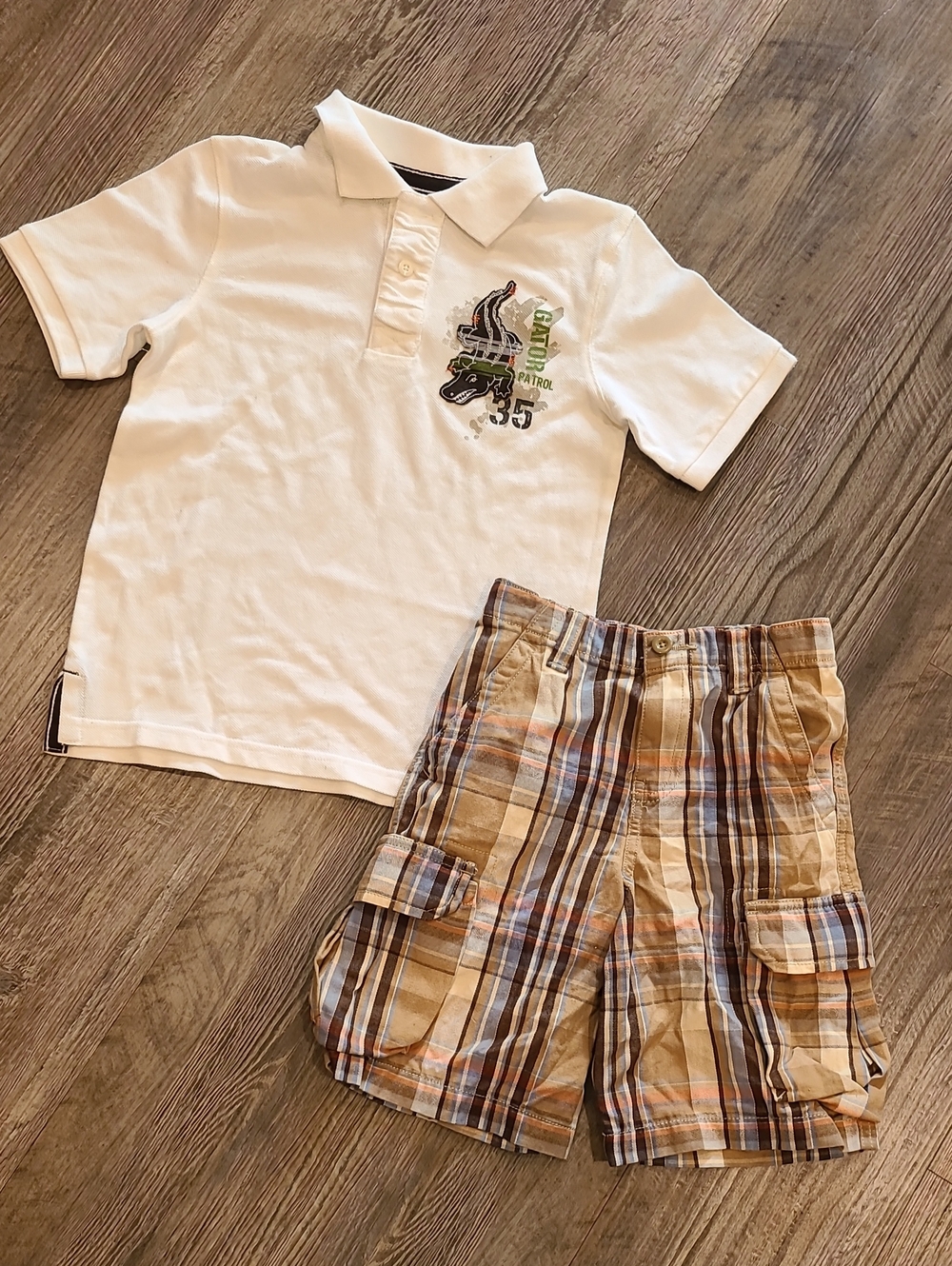 Polo Shirt w/ Matching Plalid Shorts Size 6/7